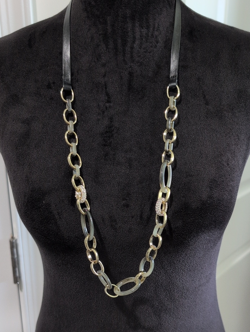 Ann Taylor Long Black and Gold Chain-Link Necklace
